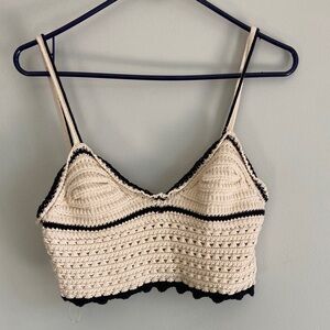 Zara Crochet Cream and Black Crop Top